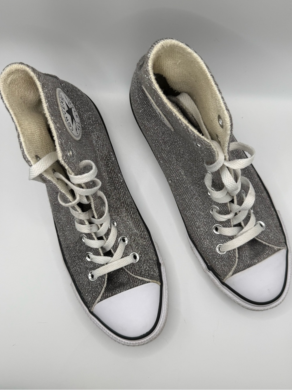 Converse High Top Sneakers in Metallic Gray and White - Picture 2 of 10